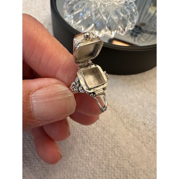 Amber Bali Sterling Silver Hinged Poison Ring Size 8 New Gift - Picture 8 of 14